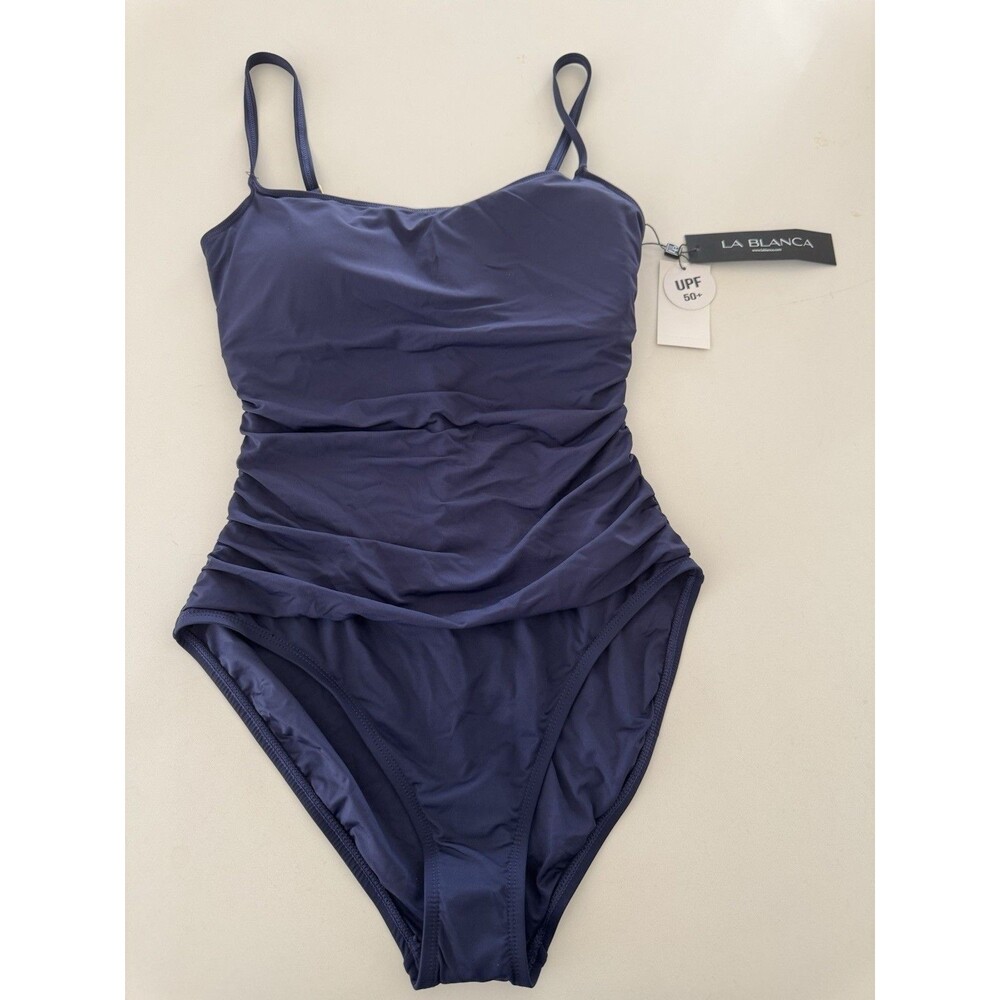 La Blanca Women's One Piece Swimsuit Island Goddess Shirred Side blue size 10 - Picture 3 of 15